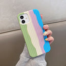 Herringbone Texture Silicone Protective Case For iPhone 13(Rainbow Green)