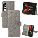 For Samsung Galaxy Z Fold3 5G Butterfly Love Flowers Embossed Horizontal Flip Leather Case with Holder & Card Slots & Wallet & Lanyard(Grey)