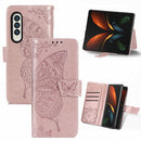 For Samsung Galaxy Z Fold3 5G Butterfly Love Flowers Embossed Horizontal Flip Leather Case with Holder & Card Slots & Wallet & Lanyard(Rose Gold)