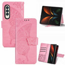 For Samsung Galaxy Z Fold3 5G Butterfly Love Flowers Embossed Horizontal Flip Leather Case with Holder & Card Slots & Wallet & Lanyard(Pink)