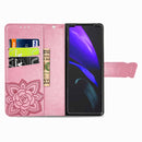 For Samsung Galaxy Z Fold3 5G Butterfly Love Flowers Embossed Horizontal Flip Leather Case with Holder & Card Slots & Wallet & Lanyard(Pink)