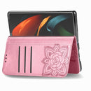For Samsung Galaxy Z Fold3 5G Butterfly Love Flowers Embossed Horizontal Flip Leather Case with Holder & Card Slots & Wallet & Lanyard(Pink)