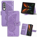 For Samsung Galaxy Z Fold3 5G Butterfly Love Flowers Embossed Horizontal Flip Leather Case with Holder & Card Slots & Wallet & Lanyard(Light Purple)