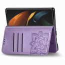 For Samsung Galaxy Z Fold3 5G Butterfly Love Flowers Embossed Horizontal Flip Leather Case with Holder & Card Slots & Wallet & Lanyard(Light Purple)
