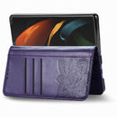 For Samsung Galaxy Z Fold3 5G Butterfly Love Flowers Embossed Horizontal Flip Leather Case with Holder & Card Slots & Wallet & Lanyard(Dark Purple)