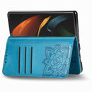 For Samsung Galaxy Z Fold3 5G Butterfly Love Flowers Embossed Horizontal Flip Leather Case with Holder & Card Slots & Wallet & Lanyard(Blue)