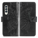 For Samsung Galaxy Z Fold3 5G Butterfly Love Flowers Embossed Horizontal Flip Leather Case with Holder & Card Slots & Wallet & Lanyard(Black)