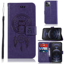 Wind Chime Owl Embossing Pattern Horizontal Flip Leather Case with Holder & Card Slots & Wallet For iPhone 13(Purple)