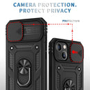 For iPhone 13 mini Sliding Camera Cover Design TPU + PC Protective Case with 360 Degree Rotating Holder & Card Slot (Black+Black)