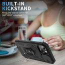 For iPhone 13 mini Sliding Camera Cover Design TPU + PC Protective Case with 360 Degree Rotating Holder & Card Slot (Black+Black)