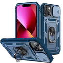 Sliding Camera Cover Design TPU + PC Protective Case with 360 Degree Rotating Holder & Card Slot For iPhone 13(Blue+Blue)