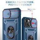 Sliding Camera Cover Design TPU + PC Protective Case with 360 Degree Rotating Holder & Card Slot For iPhone 13(Blue+Blue)