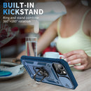Sliding Camera Cover Design TPU + PC Protective Case with 360 Degree Rotating Holder & Card Slot For iPhone 13(Blue+Blue)