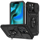 Sliding Camera Cover Design TPU + PC Protective Case with 360 Degree Rotating Holder & Card Slot For iPhone 13 Pro(Black+Black)