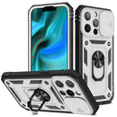 Sliding Camera Cover Design TPU + PC Protective Case with 360 Degree Rotating Holder & Card Slot For iPhone 13 Pro Max(White+Black)