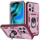 Sliding Camera Cover Design TPU + PC Protective Case with 360 Degree Rotating Holder & Card Slot For iPhone 13 Pro Max(Pink+Dark Red)