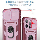 Sliding Camera Cover Design TPU + PC Protective Case with 360 Degree Rotating Holder & Card Slot For iPhone 13 Pro Max(Pink+Dark Red)