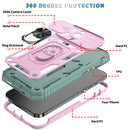Sliding Camera Cover Design TPU + PC Protective Case with 360 Degree Rotating Holder & Card Slot For iPhone 13 Pro Max(Pink+Green)