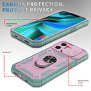 Sliding Camera Cover Design TPU + PC Protective Case with 360 Degree Rotating Holder & Card Slot For iPhone 13 Pro Max(Pink+Green)