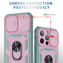 Sliding Camera Cover Design TPU + PC Protective Case with 360 Degree Rotating Holder & Card Slot For iPhone 13 Pro Max(Pink+Green)