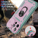 Sliding Camera Cover Design TPU + PC Protective Case with 360 Degree Rotating Holder & Card Slot For iPhone 13 Pro Max(Pink+Green)