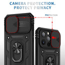 Sliding Camera Cover Design TPU + PC Protective Case with 360 Degree Rotating Holder & Card Slot For iPhone 13 Pro Max(Black+Black)