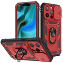Sliding Camera Cover Design TPU + PC Protective Case with 360 Degree Rotating Holder & Card Slot For iPhone 13 Pro Max(Red+Black)