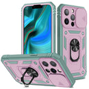 Sliding Camera Cover Design TPU + PC Protective Case with 360 Degree Rotating Holder & Card Slot For iPhone 13 Pro Max(Grey Green+Pink)