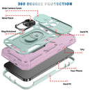 Sliding Camera Cover Design TPU + PC Protective Case with 360 Degree Rotating Holder & Card Slot For iPhone 13 Pro Max(Grey Green+Pink)