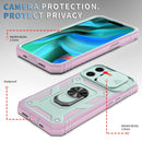 Sliding Camera Cover Design TPU + PC Protective Case with 360 Degree Rotating Holder & Card Slot For iPhone 13 Pro Max(Grey Green+Pink)