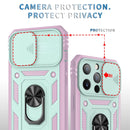 Sliding Camera Cover Design TPU + PC Protective Case with 360 Degree Rotating Holder & Card Slot For iPhone 13 Pro Max(Grey Green+Pink)