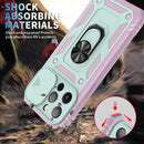 Sliding Camera Cover Design TPU + PC Protective Case with 360 Degree Rotating Holder & Card Slot For iPhone 13 Pro Max(Grey Green+Pink)