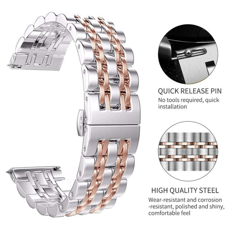 22mm Men Version Seven-beads Steel Watch Band(Black Gold)