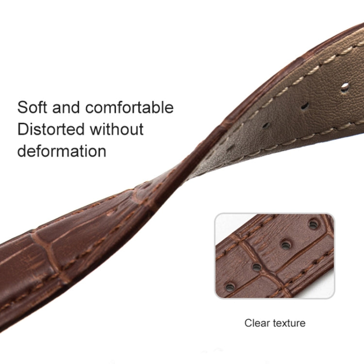 10mm Two-layer Cowhide Leather Bamboo Joint Texture Watch Band(Dark Brown)