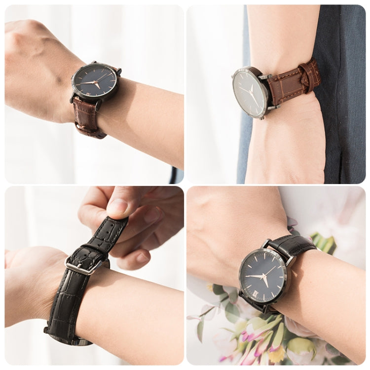 10mm Two-layer Cowhide Leather Bamboo Joint Texture Watch Band(Dark Brown)
