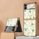For Samsung Galaxy Z Flip3 5G GKK Floral Pattern Electroplating Painted Glass Case(Floral 01)