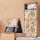 For Samsung Galaxy Z Flip3 5G GKK Floral Pattern Electroplating Painted Glass Case(Floral 05)