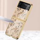 For Samsung Galaxy Z Flip3 5G GKK Floral Pattern Electroplating Painted Glass Case(Floral 01)