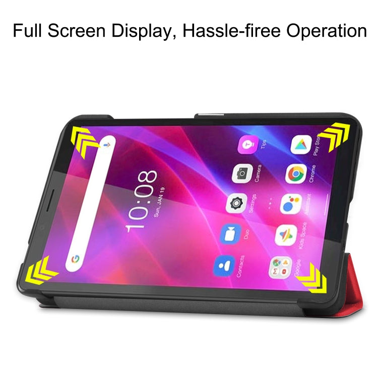 For Lenovo Tab M7 3rd Gen Custer Texture Horizontal Flip Leather Case with Three-folding Holder(Red)