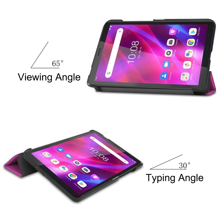 For Lenovo Tab M7 3rd Gen Custer Texture Horizontal Flip Leather Case with Three-folding Holder(Purple)