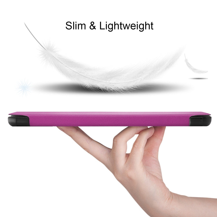 For Lenovo Tab M7 3rd Gen Custer Texture Horizontal Flip Leather Case with Three-folding Holder(Purple)