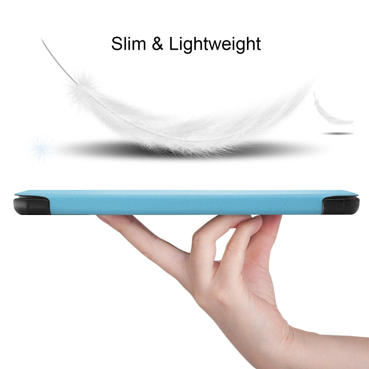 For Lenovo Tab M7 3rd Gen Custer Texture Horizontal Flip Leather Case with Three-folding Holder(Sky Blue)