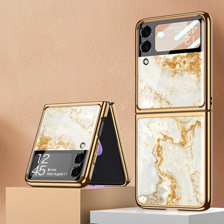 For Samsung Galaxy Z Flip3 5G GKK Electroplating Painted Glass Case(Gold Thread Yellow)