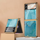 For Samsung Galaxy Z Flip3 5G GKK Electroplating Painted Glass Case(Lake Blue)