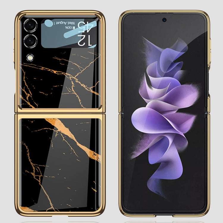For Samsung Galaxy Z Flip3 5G GKK Electroplating Painted Glass Case(Gold Thread Yellow)