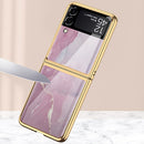 For Samsung Galaxy Z Flip3 5G GKK Electroplating Painted Glass Case(Gold Line White)
