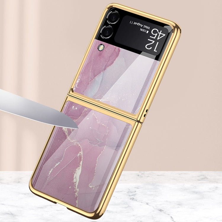 For Samsung Galaxy Z Flip3 5G GKK Electroplating Painted Glass Case(Gold Thread Yellow)
