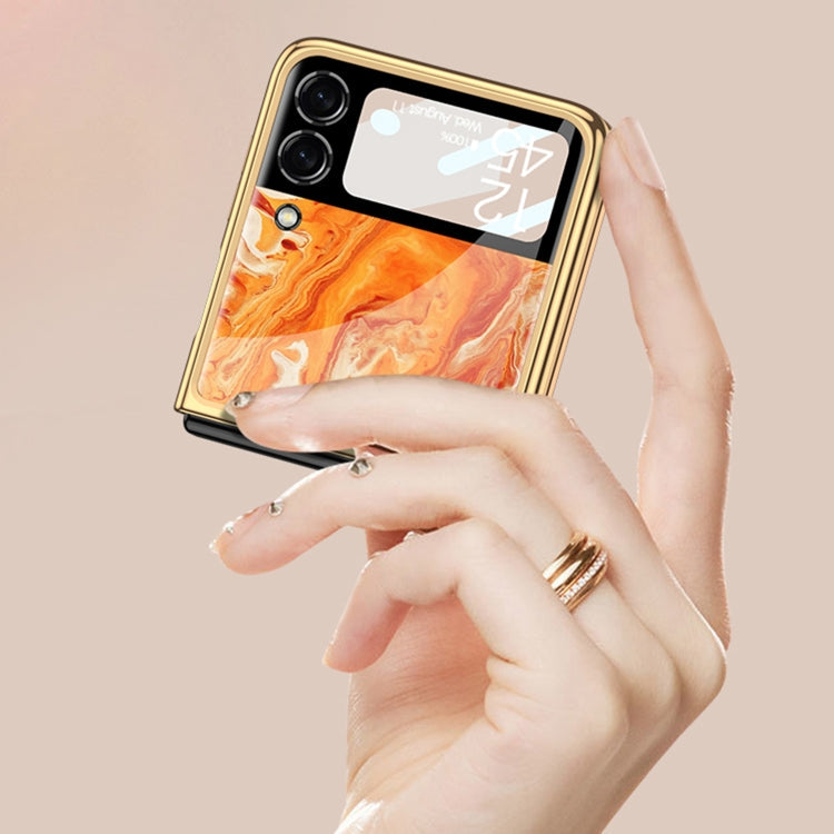 For Samsung Galaxy Z Flip3 5G GKK Electroplating Painted Glass Case(Gold Thread Yellow)