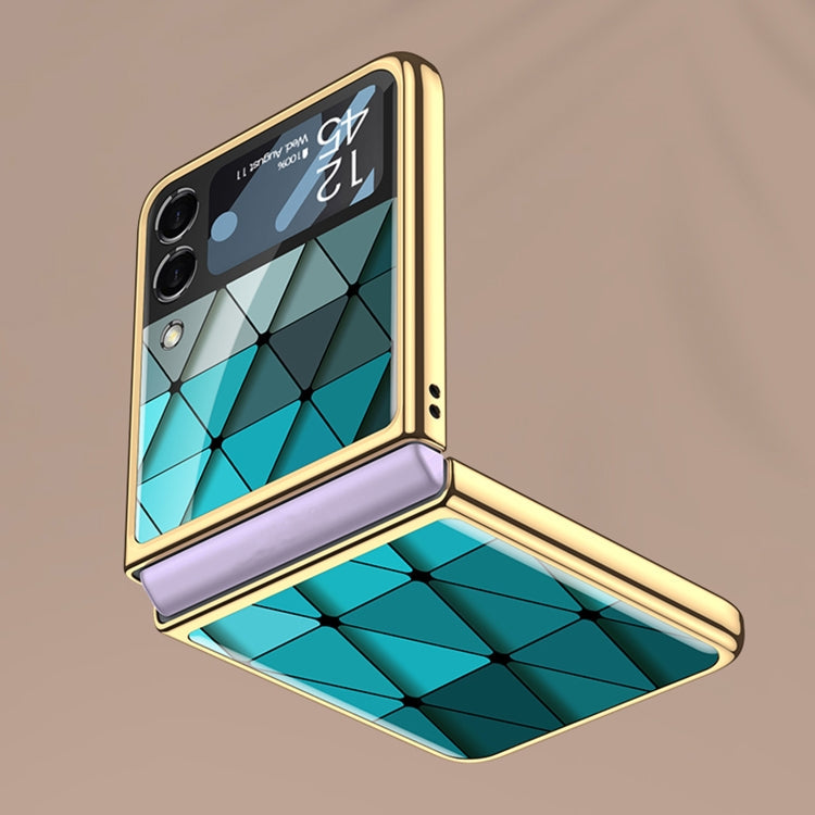 For Samsung Galaxy Z Flip3 5G GKK Electroplating Painted Glass Case(Gold Thread Yellow)