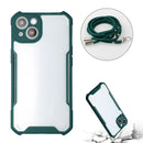 Acrylic + Color TPU Shockproof Case with Neck Lanyard For iPhone 13 mini(Dark Green)